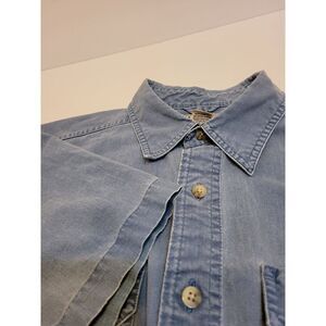 LL Bean Mens L Tall Blue Button‎ Front Short Sleeve Denim Shirt